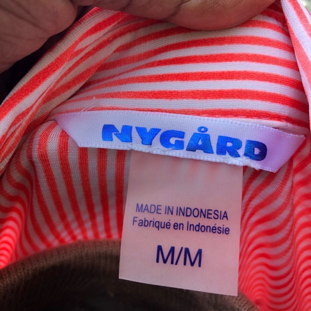 NYGARD orange & red pin striped button down blouse - Picture 8 of 9